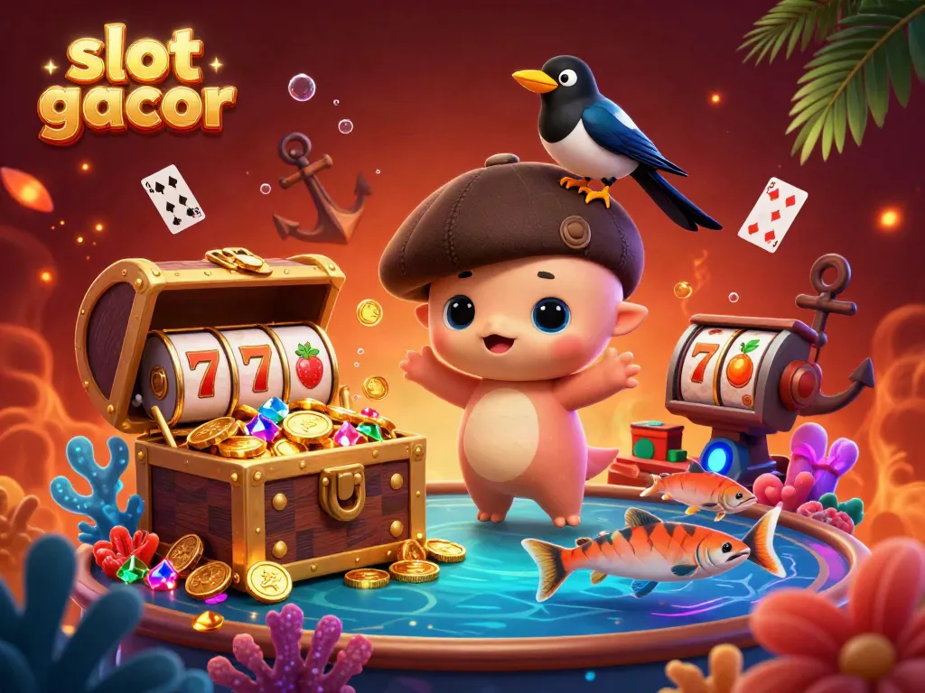 Engaging slot gacor scene with playful 3D cartoon characters and vibrant gaming elements.