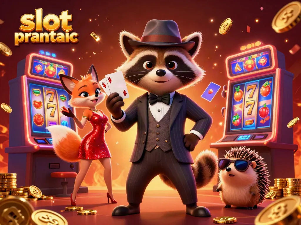Merayakan kemenangan di game slot pragmatic dengan ilustrasi karakter menarik dalam suasana kasino yang ceria.
