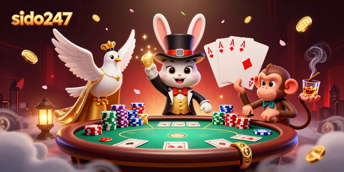 Experience the thrill of gaming with sido247 as a cartoon magician pulls golden coins and poker chips