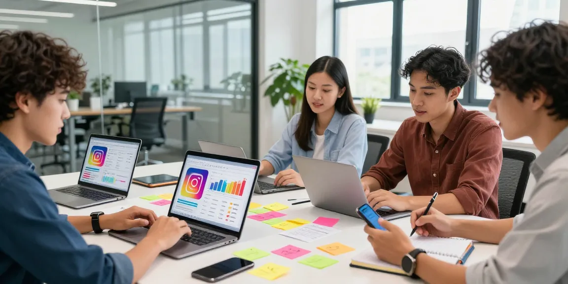 Team collaborating on strategies to buy Instagram likes in a modern office space