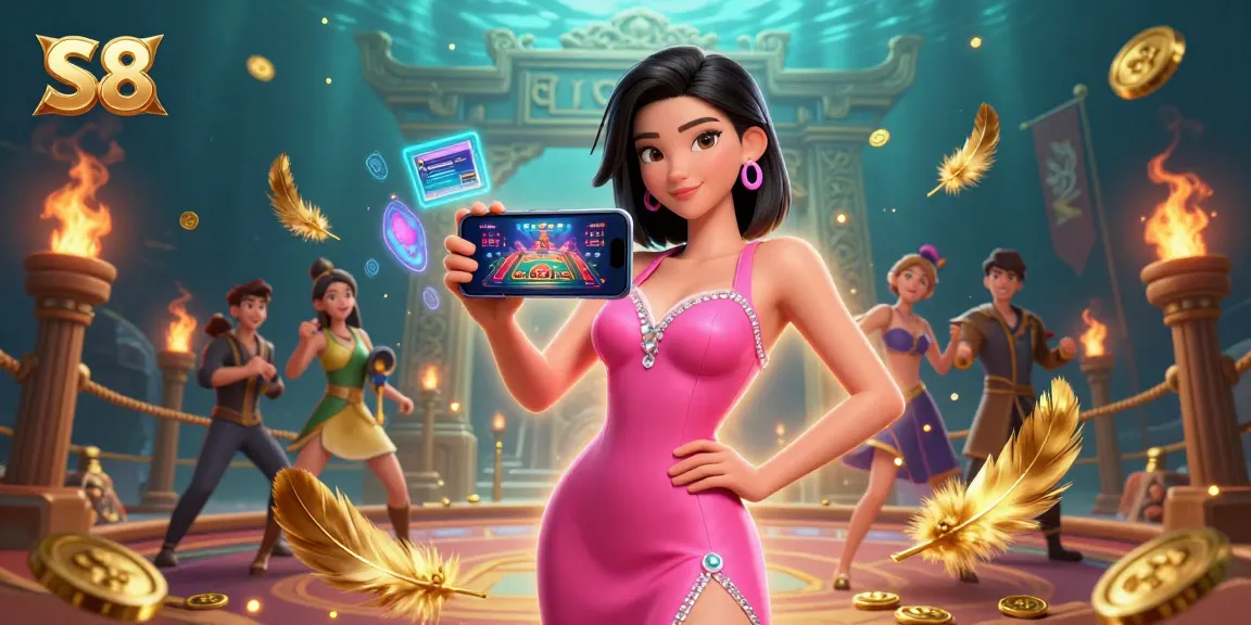 S8 offers a thrilling live dealer game experience, featuring an elegant Asian woman showcasing modern gaming technology.