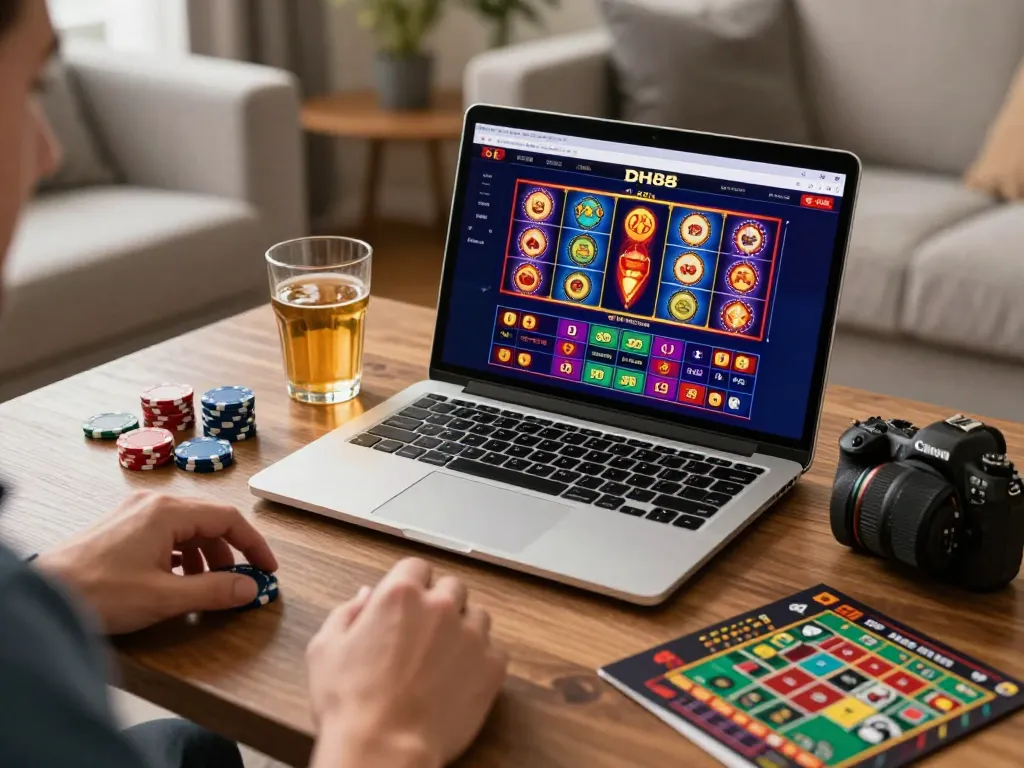 Player enjoying a thrilling moment on DH88's online casino platform, showcasing excitement and strategic betting.
