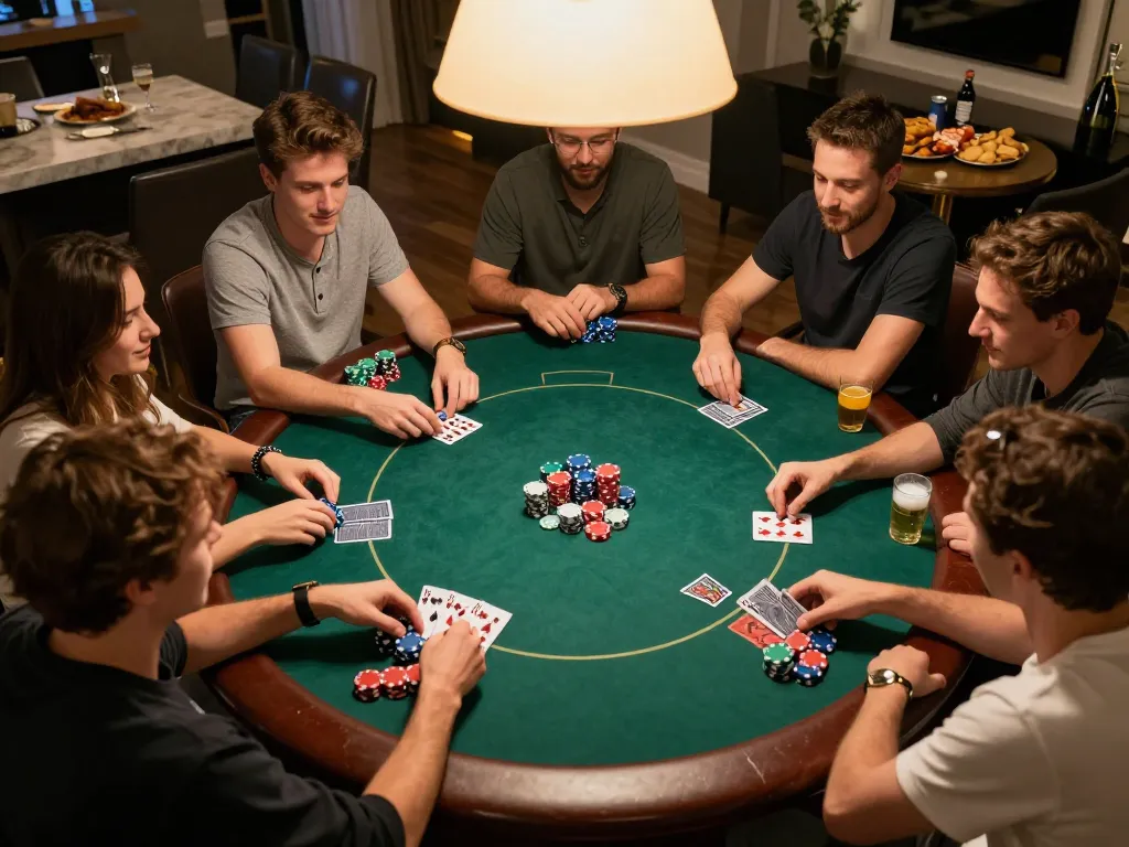 Engaging experience in Game bài nổ hũ with friends during a casual home poker night.