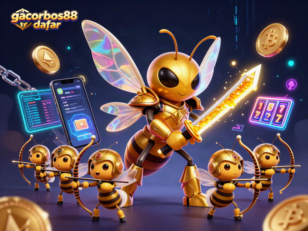 Experience gacorbos88 daftar in an exciting casino-inspired 3D illustration featuring vibrant characters and slot elements