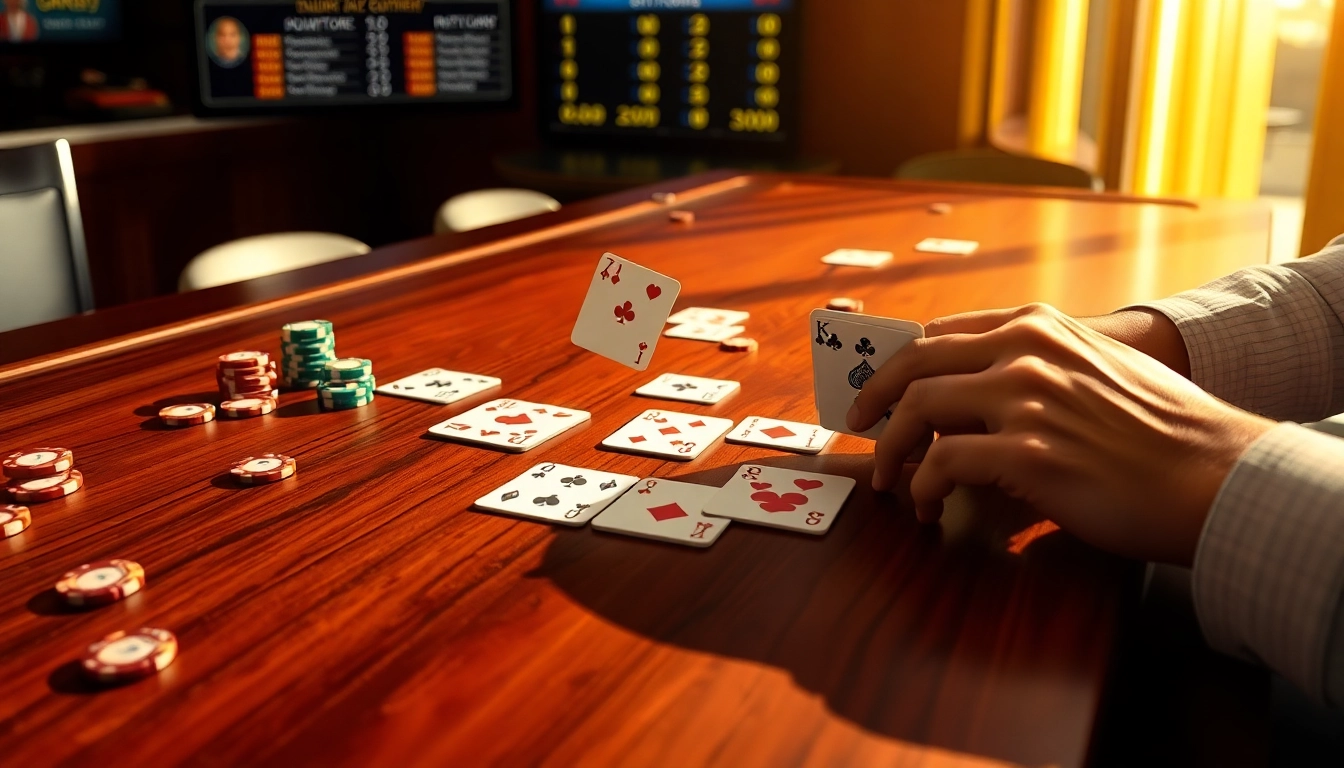 A dynamic scene of players engaged in yono rummy, focusing on strategic moves and vibrant game elements.
