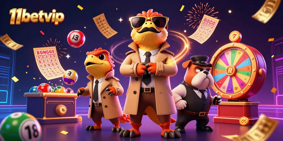Experience excitement at 11betvip with raptors entering a VIP lounge amidst lottery and casino elements.