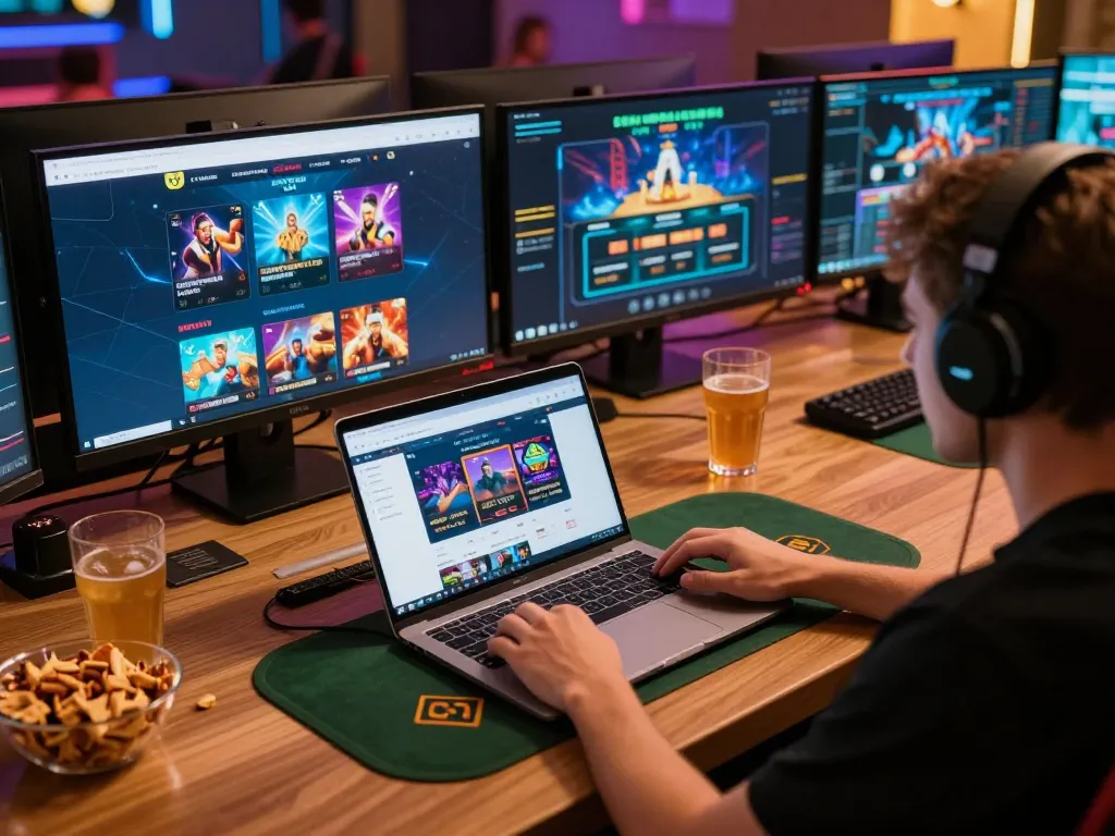 Engaged player enjoying Vivu88’s interactive online casino experience with glowing ambiance.