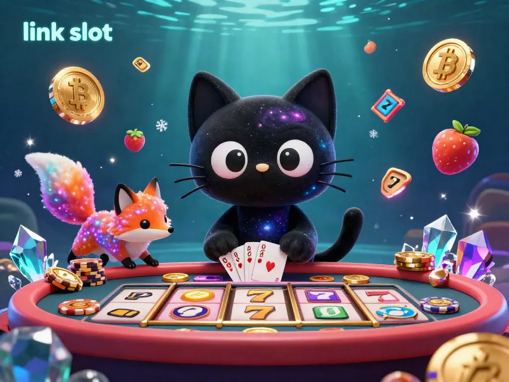 Permainan slot gacor di platform link slot dengan karakter kucing hitam dan fox nebula mengumpulkan koin.