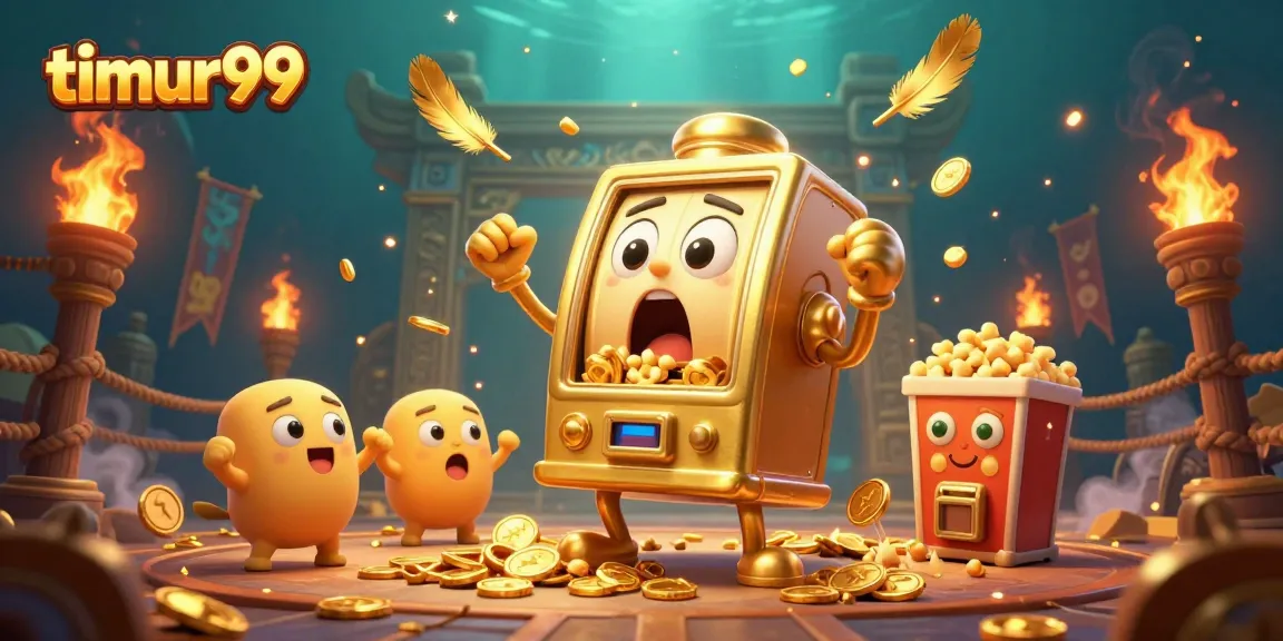 Experience the excitement of timur99 with a golden slot machine hitting the jackpot in a vibrant casino setting.