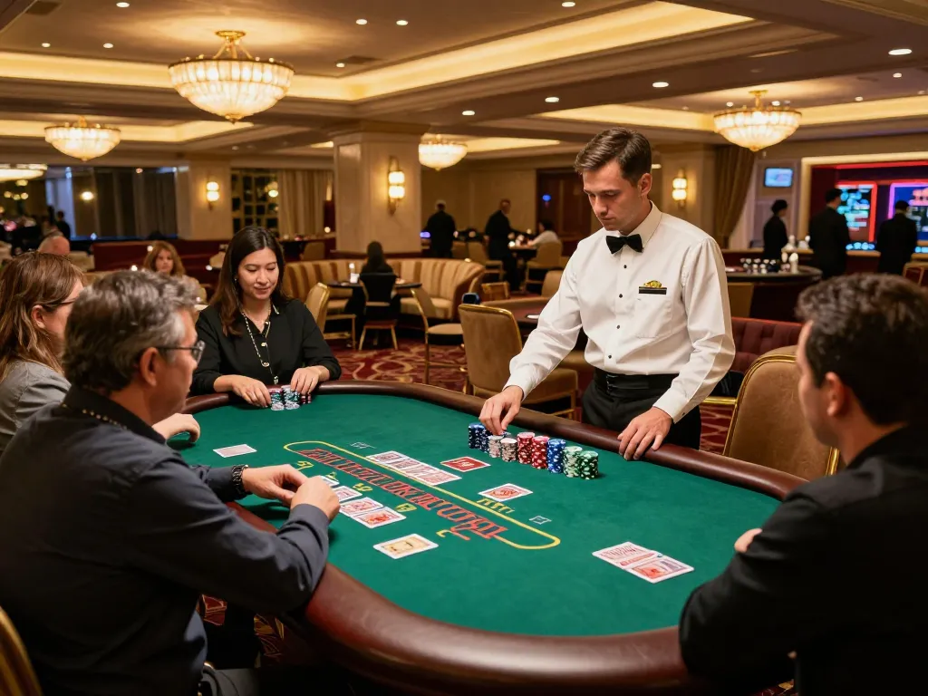 Players engaging in strategic blackjack gameplay at KJC casino, showcasing excitement and sophistication.