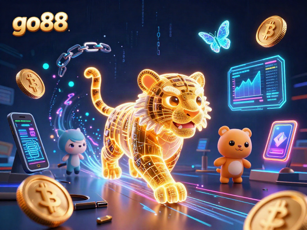 Experience the excitement of go88 with a neon fantasy digital casino scene full of vibrant energy and crypto elements.
