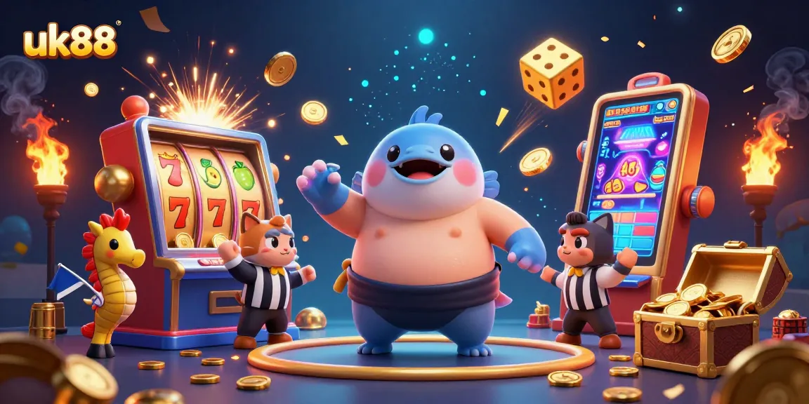 Experience the thrill of uk88 with vibrant 3D casino illustration featuring exciting gambling elements.