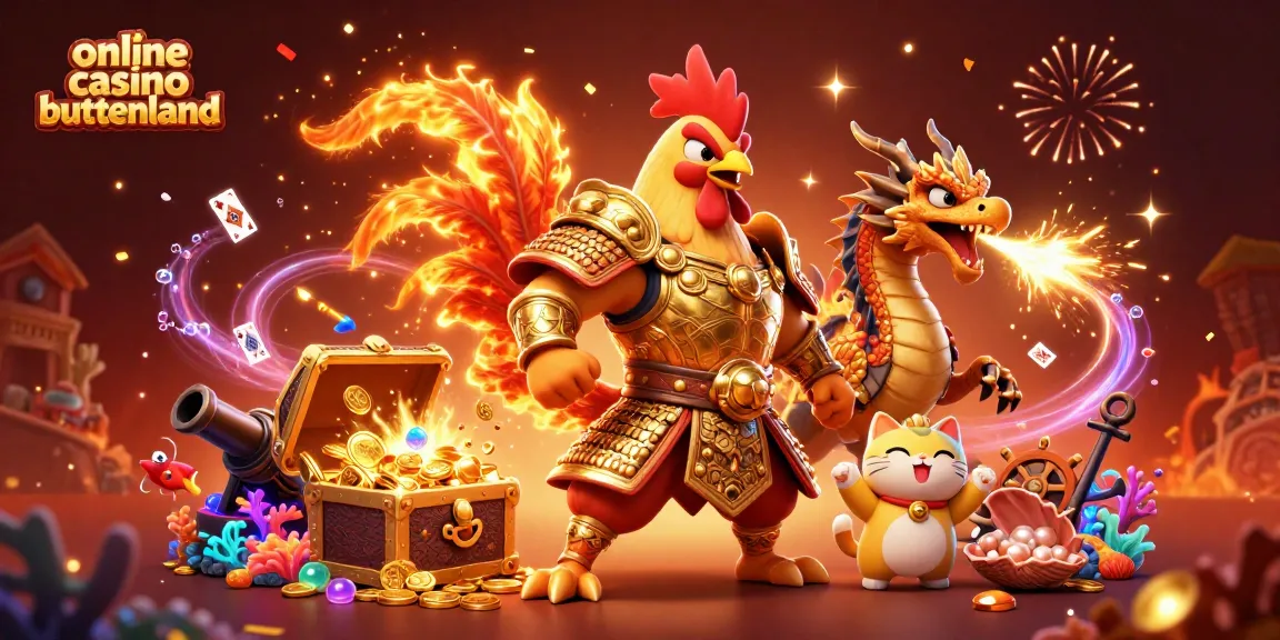 Experience the thrill of online casino buitenland with a dynamic 3D rooster and dragon illustration.