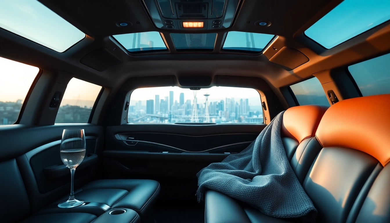 Experience luxury with vancouver to seattle limo service, showcasing plush interiors and a stunning city view.
