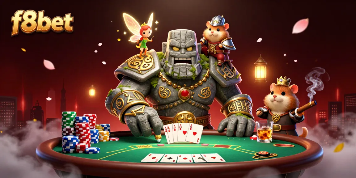 Experience the excitement of f8bet with this vibrant 3D casino scene featuring mystical elements and interactive gambling symbols.