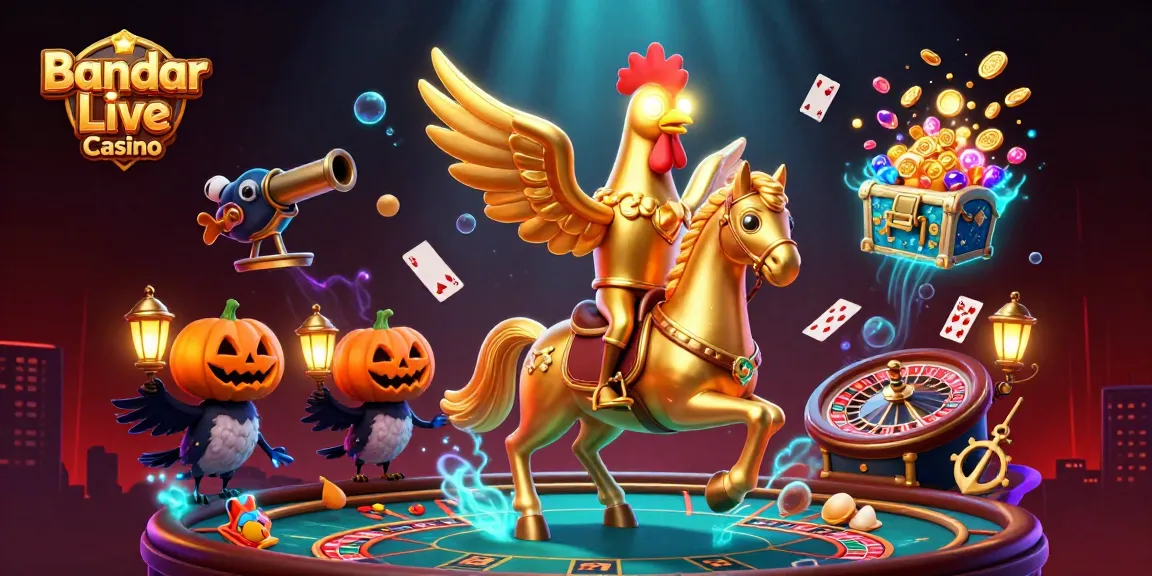 Experience the thrill of Bandar Live Casino with dynamic 3D illustration showcasing vibrant gameplay elements.