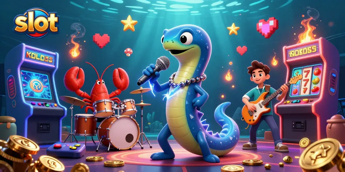 Slot memukau dengan ikan belut DJ beraksi di panggung kasino bawah laut, simbol keberuntungan mengelilingi.