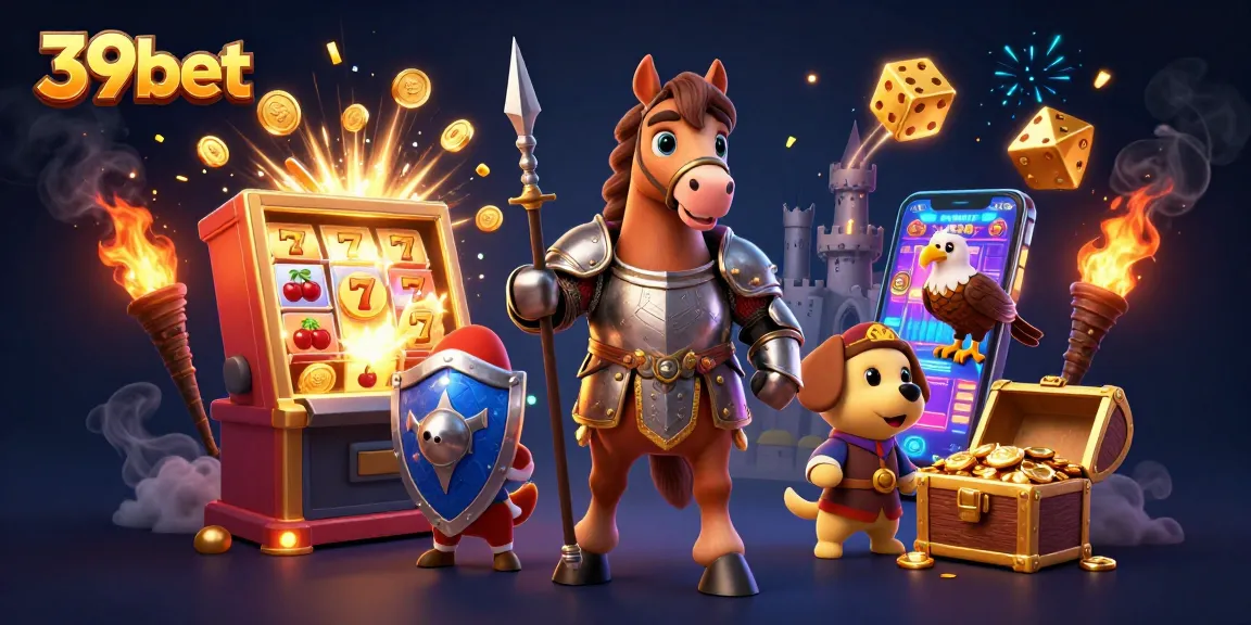 Experience the excitement at 39bet with a vibrant illustration of gambling, featuring characters amidst a jackpot explosion.