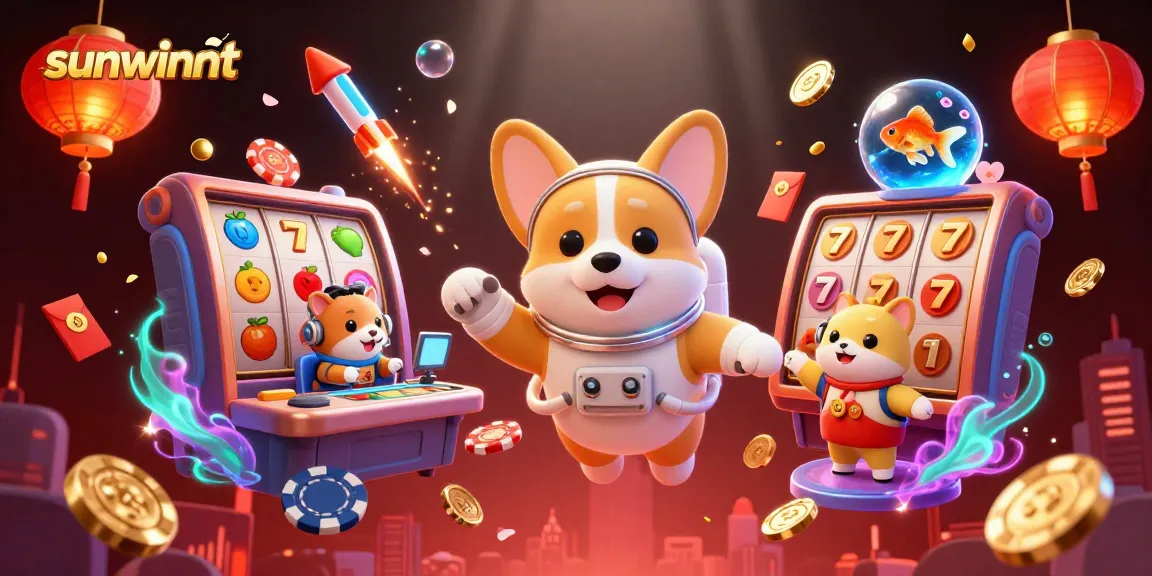 Experience thrilling gameplay with sunwinnt as a floating corgi, hamster, and goldfish navigate a cosmic casino.