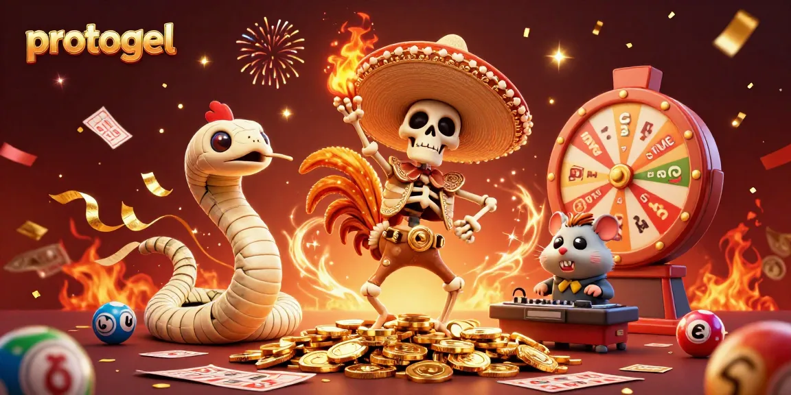 Experience exciting lottery action with protogel in this vibrant 3D illustration featuring lively characters and game elements.