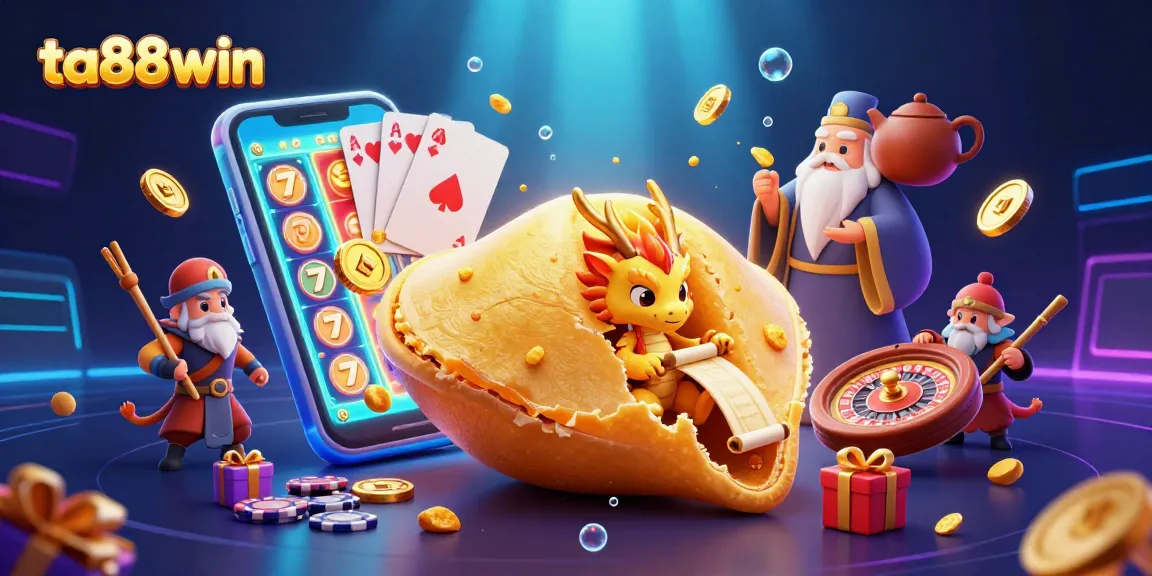 Engage in thrilling slot adventures with ta88win featuring a dynamic scene of fortune cookies and gaming elements