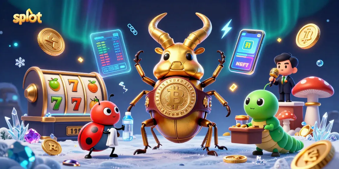 Menghadapi permainan slot, karakter unik dengan slot reel dan simbol buah, menciptakan suasana kasino fantastis.